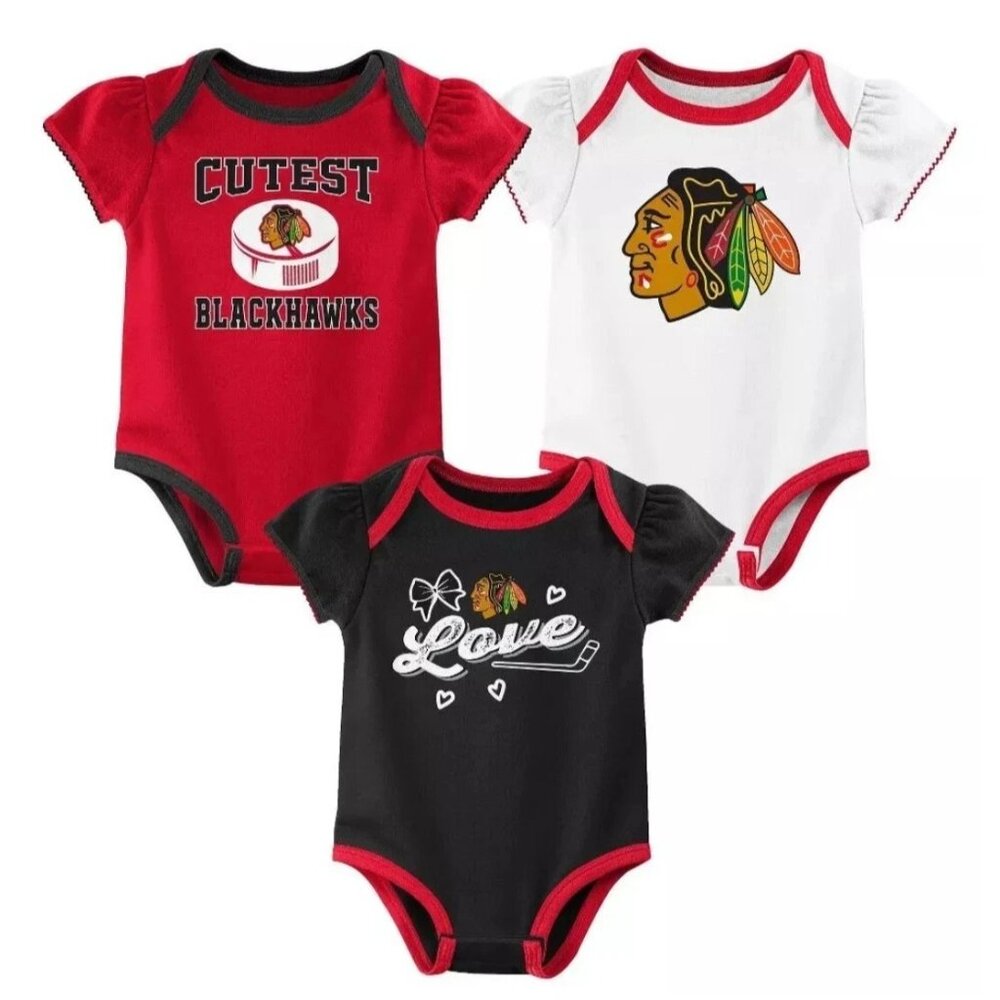 NEW Chicago Blackhawks Baby Girl Short Sleeve Bodysuit 3pk